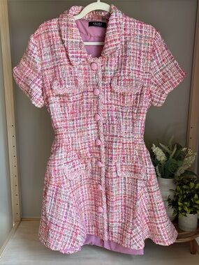 Akira Take Notes Tweed Mini Sequin
Dress‎ Pink Size L Glam Feminine
Fairy